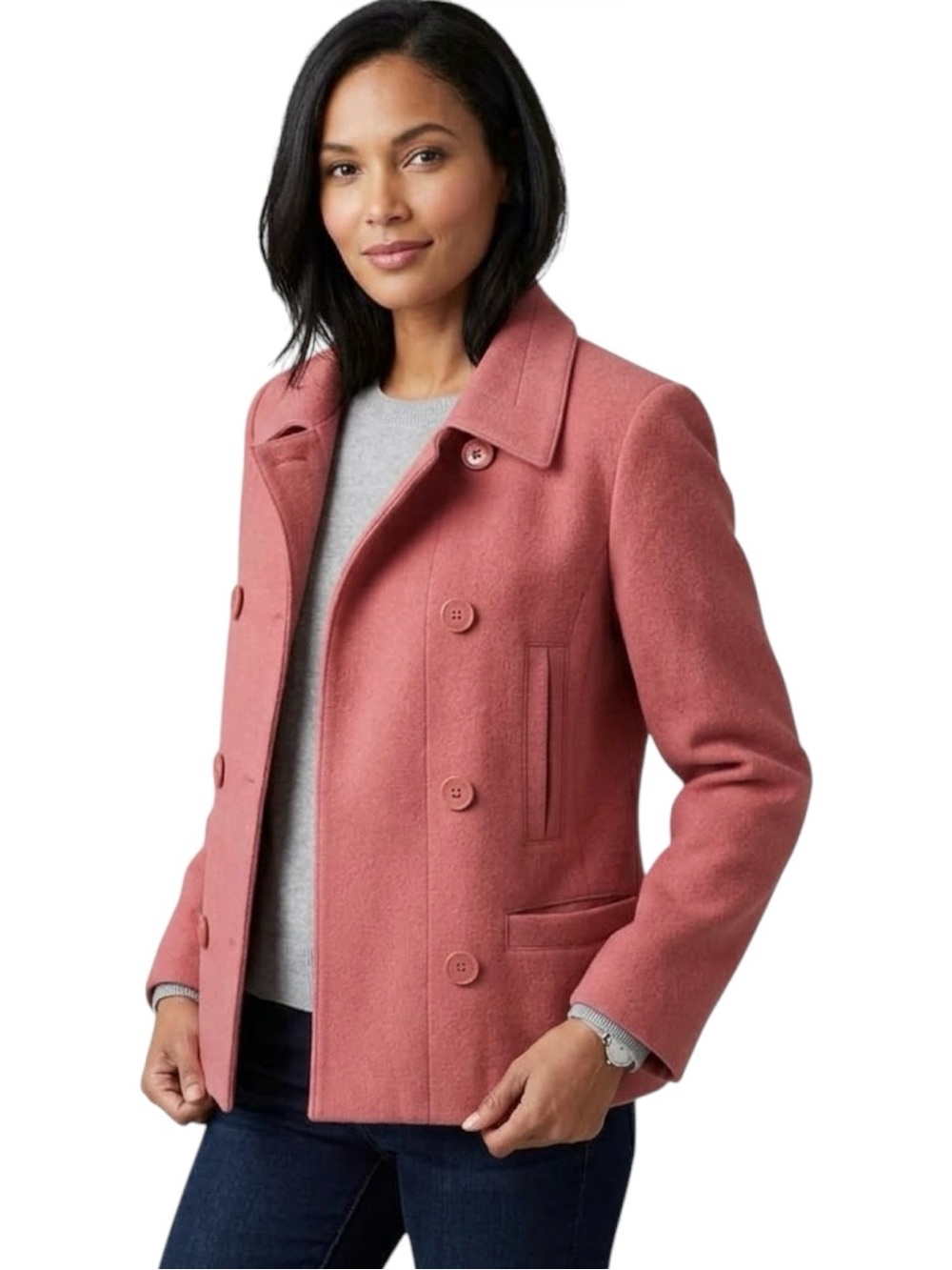Vintage Harve Benard Dusty Pink Double Breasted Wool Cashmere Pea Coat 10
